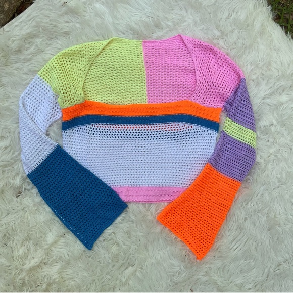 Tops - Colorful Crochet Long Sleeve Top